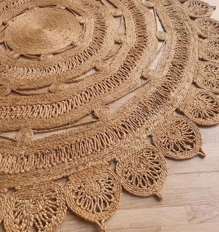 Stylish round crochet jute rug in natural color - CR 013 (200cm) by Ramsha Home