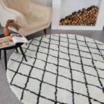 White & Black Line Shaggy Rug - MPS 06 (150cm)