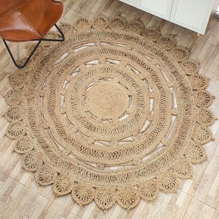 Natural crochet jute round rug CR-013 (150cm) by Ramsha Home