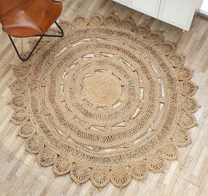 Natural crochet jute round rug CR-013 (150cm) by Ramsha Home