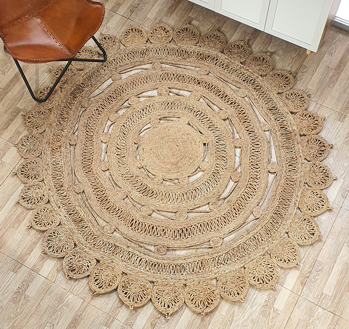 Natural Crochet Jute Round Rug CR-013 (150cm) - Ramsha Home Natural crochet jute round rug CR-013 (150cm) by Ramsha Home