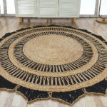 Natural & Black Crochet Jute Floor Round Rug - CR 012 (200cm)