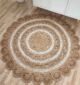 Top View of Ramsha Home's Natural Color Jute Area Rug CR-014 - 150cm Round with White Designs