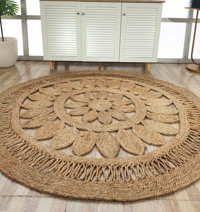 Ramsha Home's Indoor Setting: Natural Color Jute Area Rug CR-015 - 150cm Round