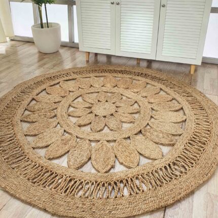 Ramsha Home's Indoor Setting: Natural Color Jute Area Rug CR-015 - 150cm Round