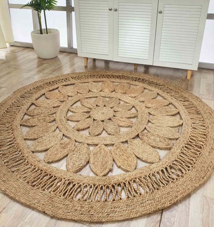 Ramsha Home's Indoor Setting: Natural Color Jute Area Rug CR-015 - 150cm Round