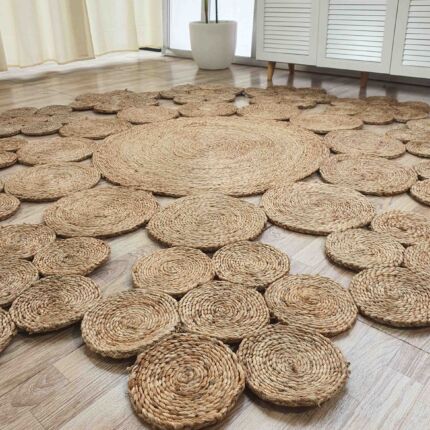 Close-up View of Circular Patterned Jute Area Rug - Ramsha Home CR-016