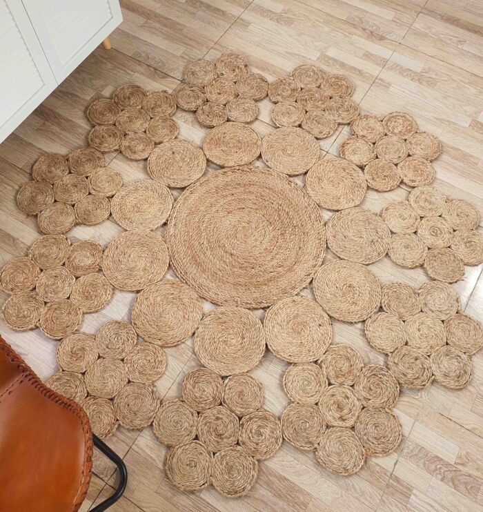 Circular Patterned Jute Area Rug - Elegant Design - 150cm Round - Ramsha Home CR-016