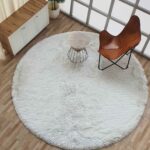 Top View of White Fluffy Shaggy Rug with Chair and Designer Stand - Ramsha Home