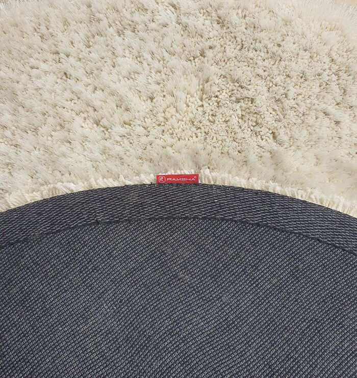 Ramsha Home Circular White Shaggy Rug - Durable Backside View