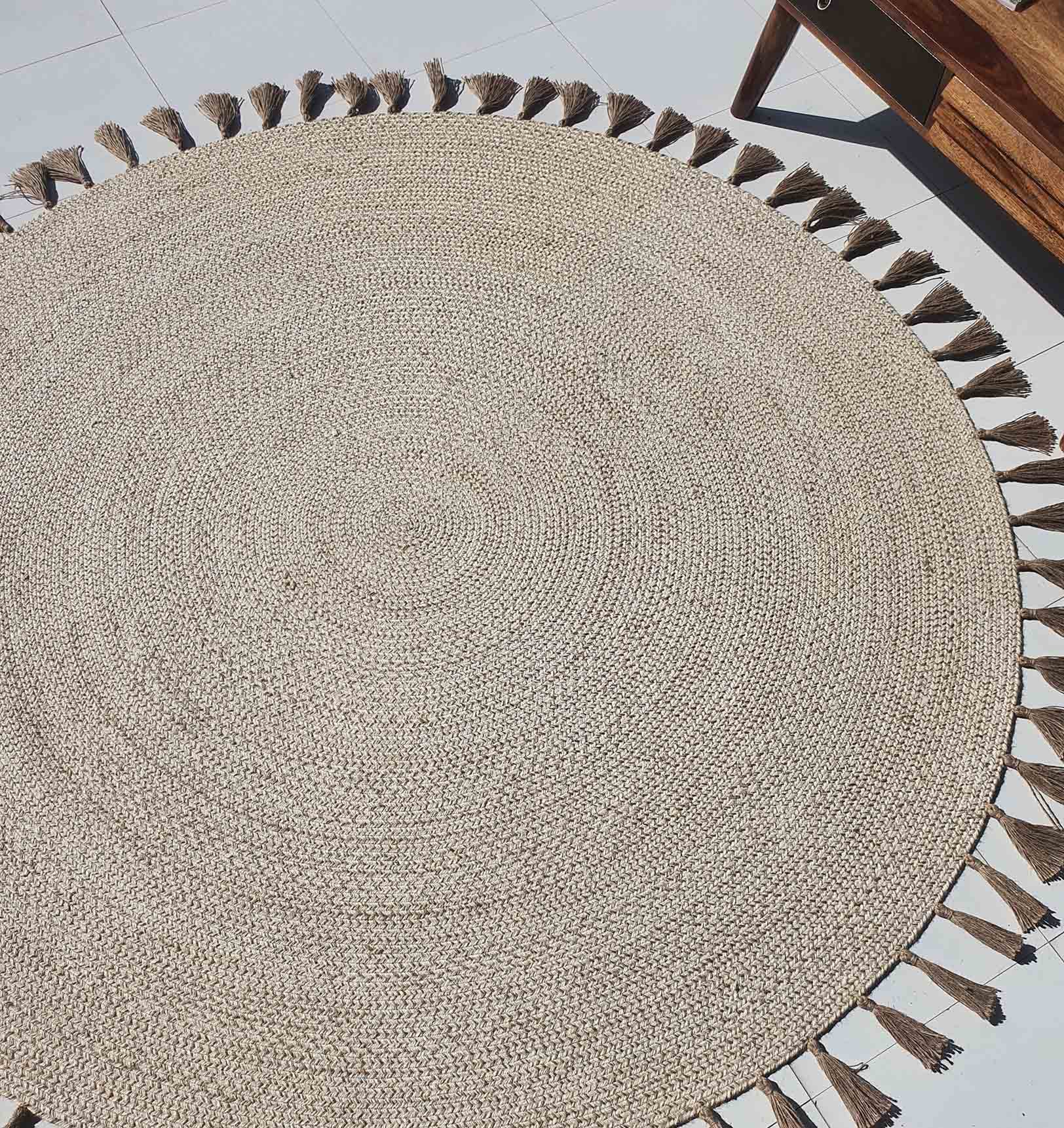 Green and White Circular Braided Rug BR-082 - Ramsha Home Natural Circular Braided Rug BR-082 - Ramsha Home