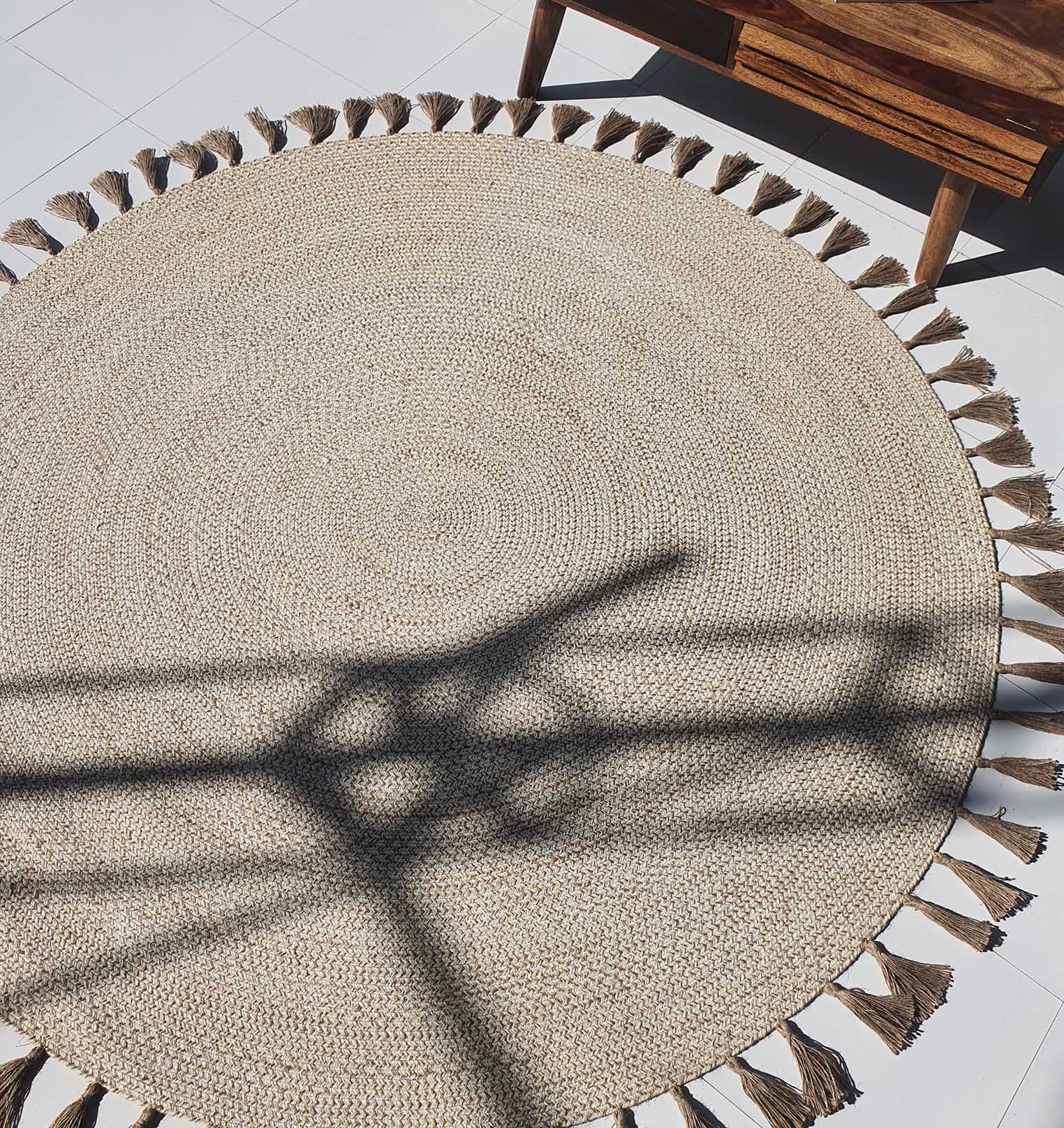 Sunlit Green and White Circular Braided Rug BR-082 - Ramsha Home Natural Circular Braided Rug BR-082 in Sunlight - Ramsha Home