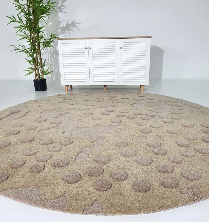 Front View of Multi-Colored Round Wool & Cotton Area Rug HTW-56 - Ramsha Home