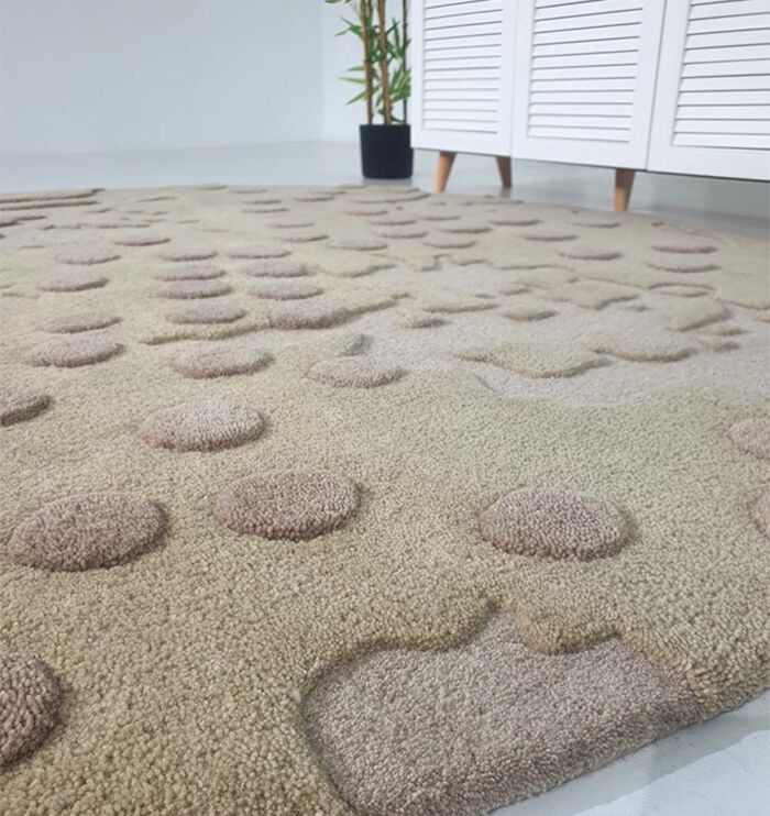 Side Close-up of Multi-Colored Round Wool & Cotton Area Rug HTW-56 - Ramsha Home