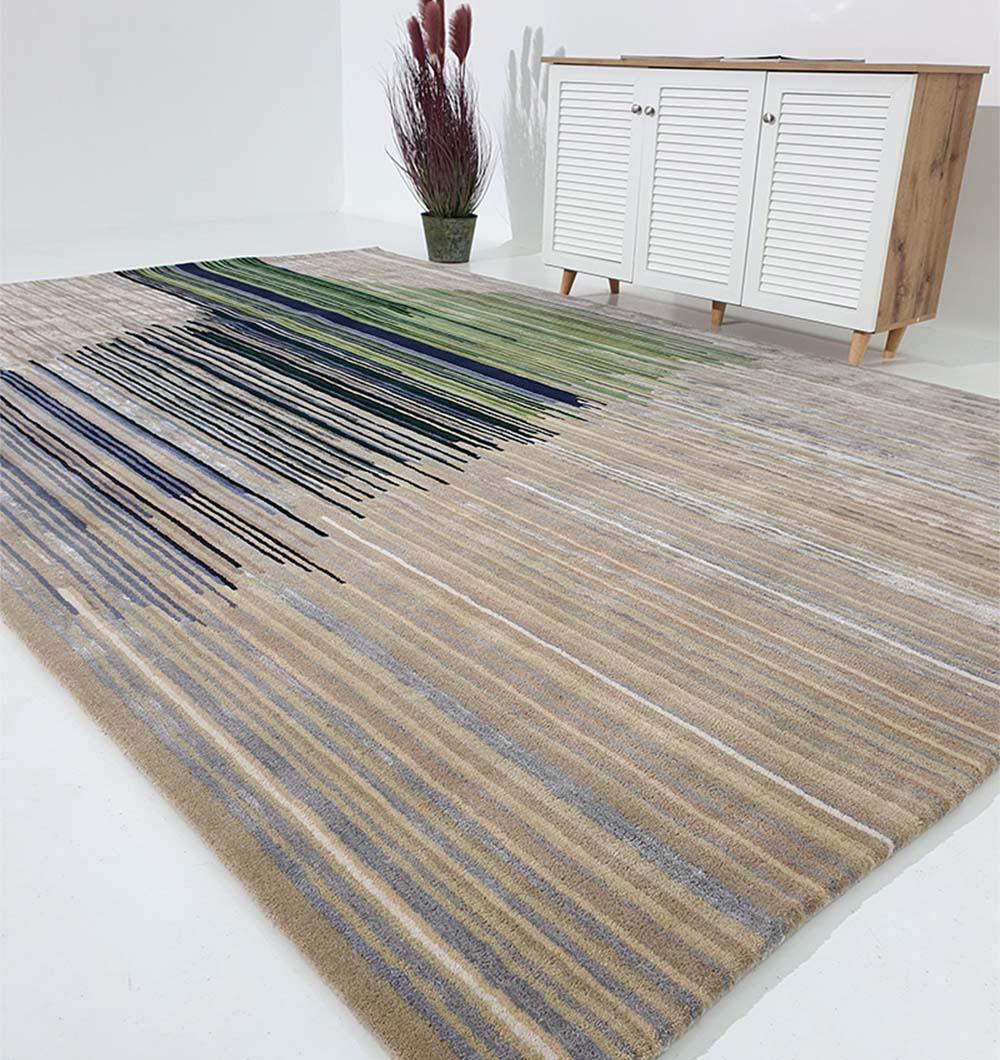 Sophisticated Charm: Side View of Handmade Floor Rug HTWV-52 in Multi Color - Ramsha Home Side View of Handmade Floor Rug HTWV-52 in Multi Color - Ramsha Home