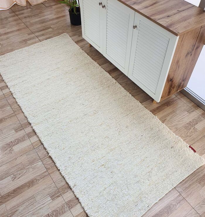 Contemporary off white color woven rug for indoor decor - SR 059 (80x200cm) by Ramsha Home