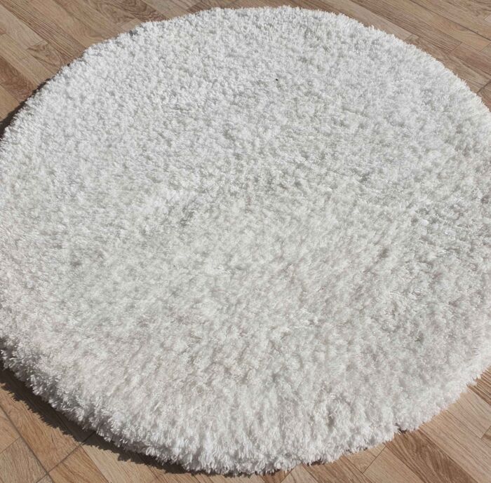 Sideways Image of Round Shaggy Rug in White by Ramsha Home