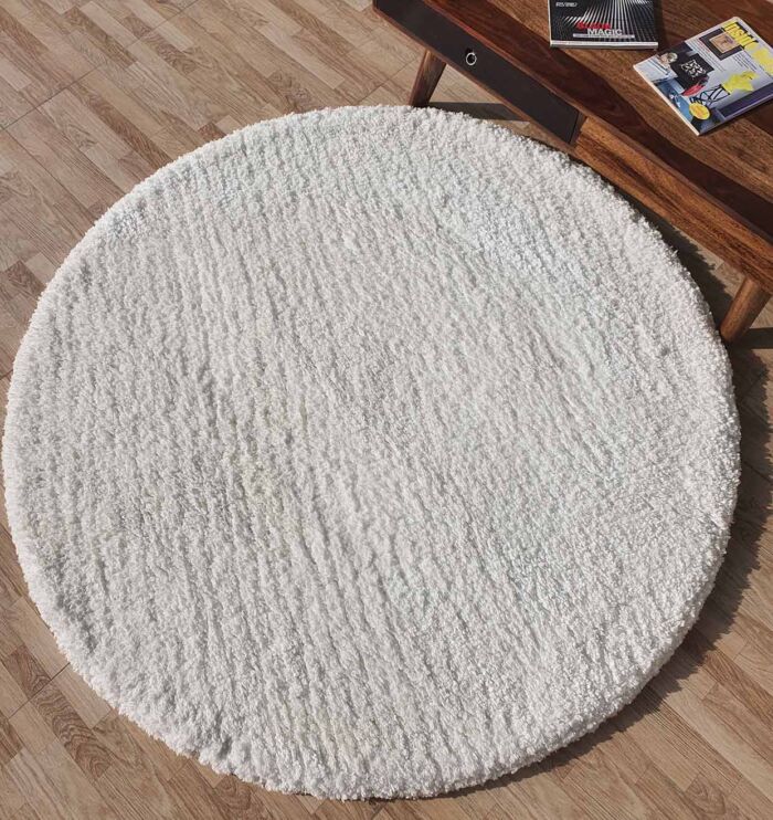 White Shaggy Circular Rug - Soft and Plush - Ramsha Home