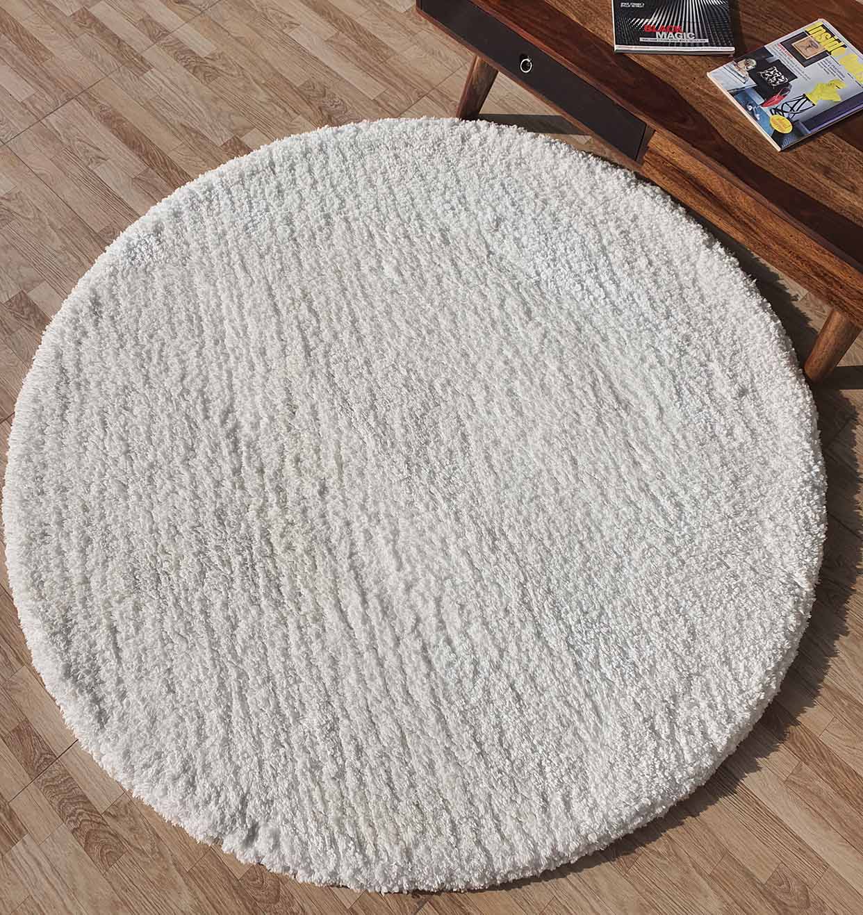 White Shaggy Circular Rug - Soft and Plush - Ramsha Home White Shaggy Circular Rug - Soft and Plush - Ramsha Home