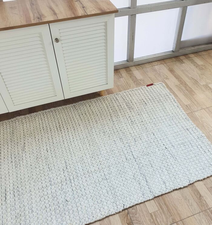 Versatile indoor decor woven rug in natural white color - SR 058 (80x200cm) by Ramsha Home