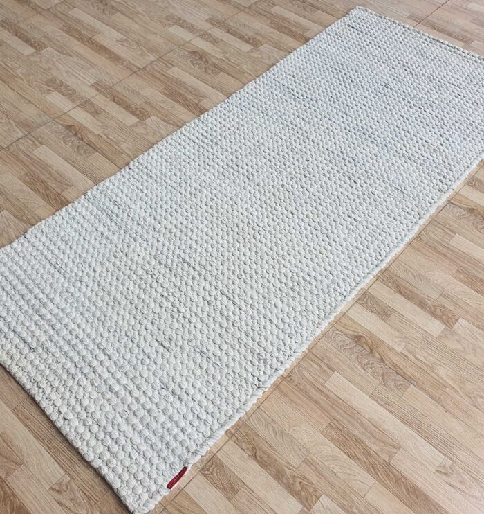 Contemporary white color woven rug for indoor decor - SR 058 (80x200cm) by Ramsha Home
