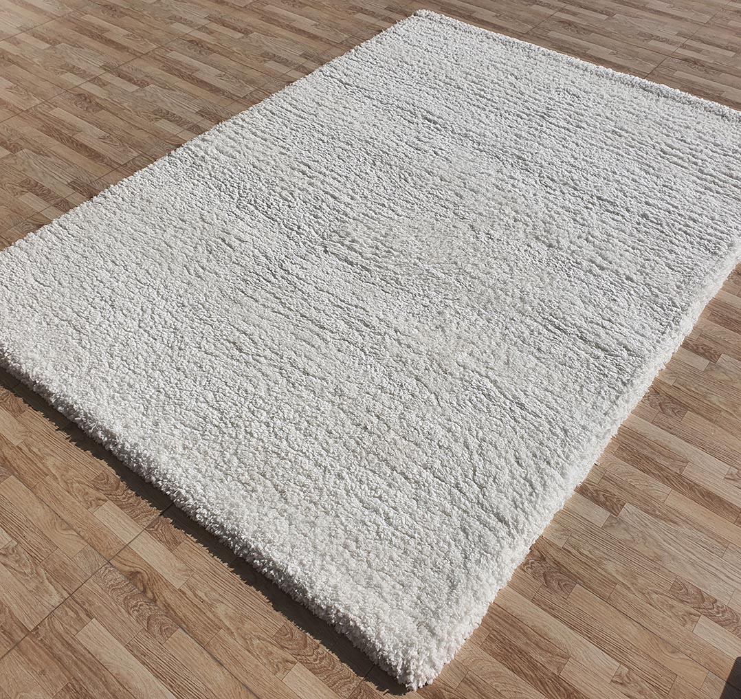 Side View: White Shaggy Rug SG-06 - Ramsha Home Side View of White Shaggy Rug SG-06 - Ramsha Home