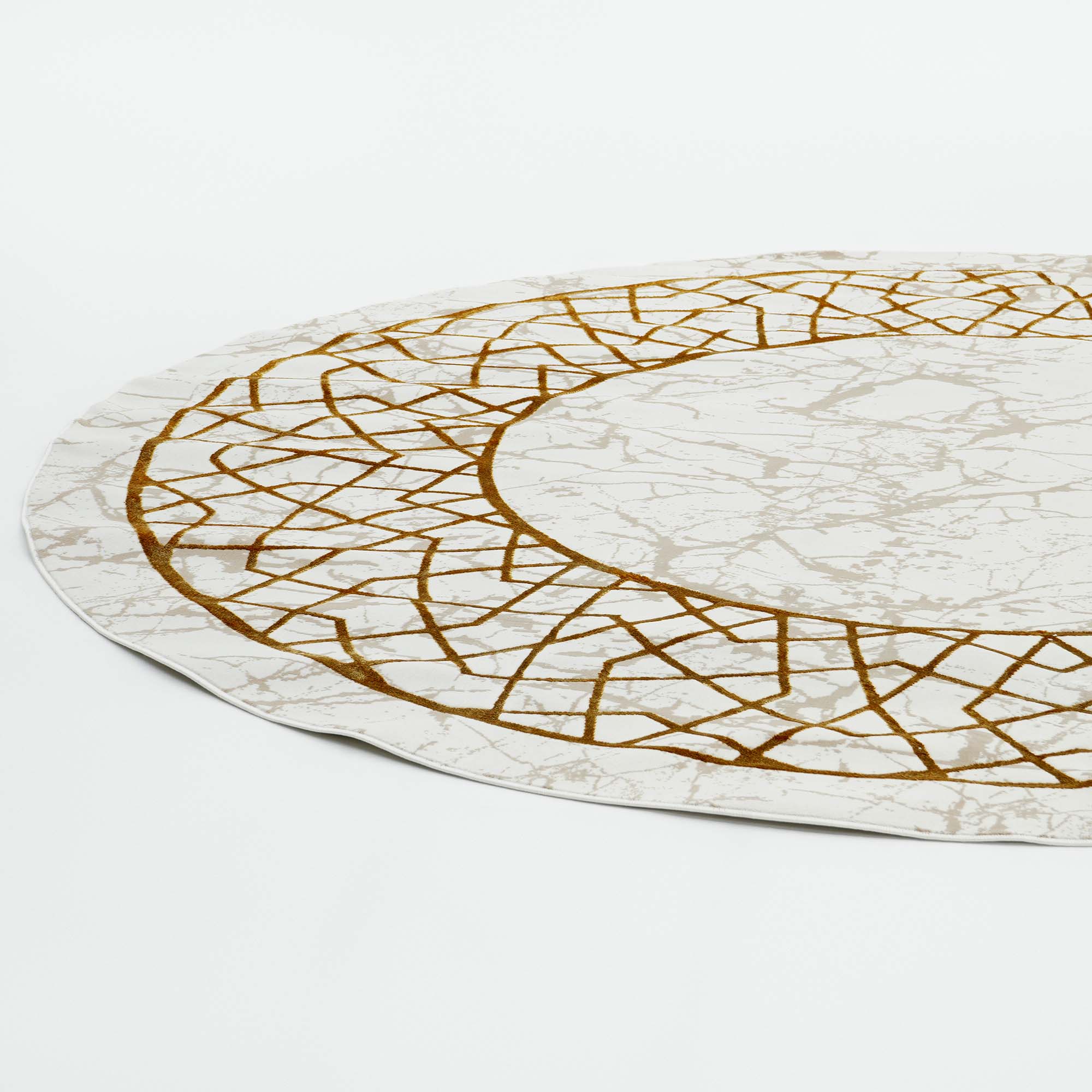 DSC09807 Cream & Gold Color Round Shaped Turkish Machine Made Rug - MZ67C - الصورة 3