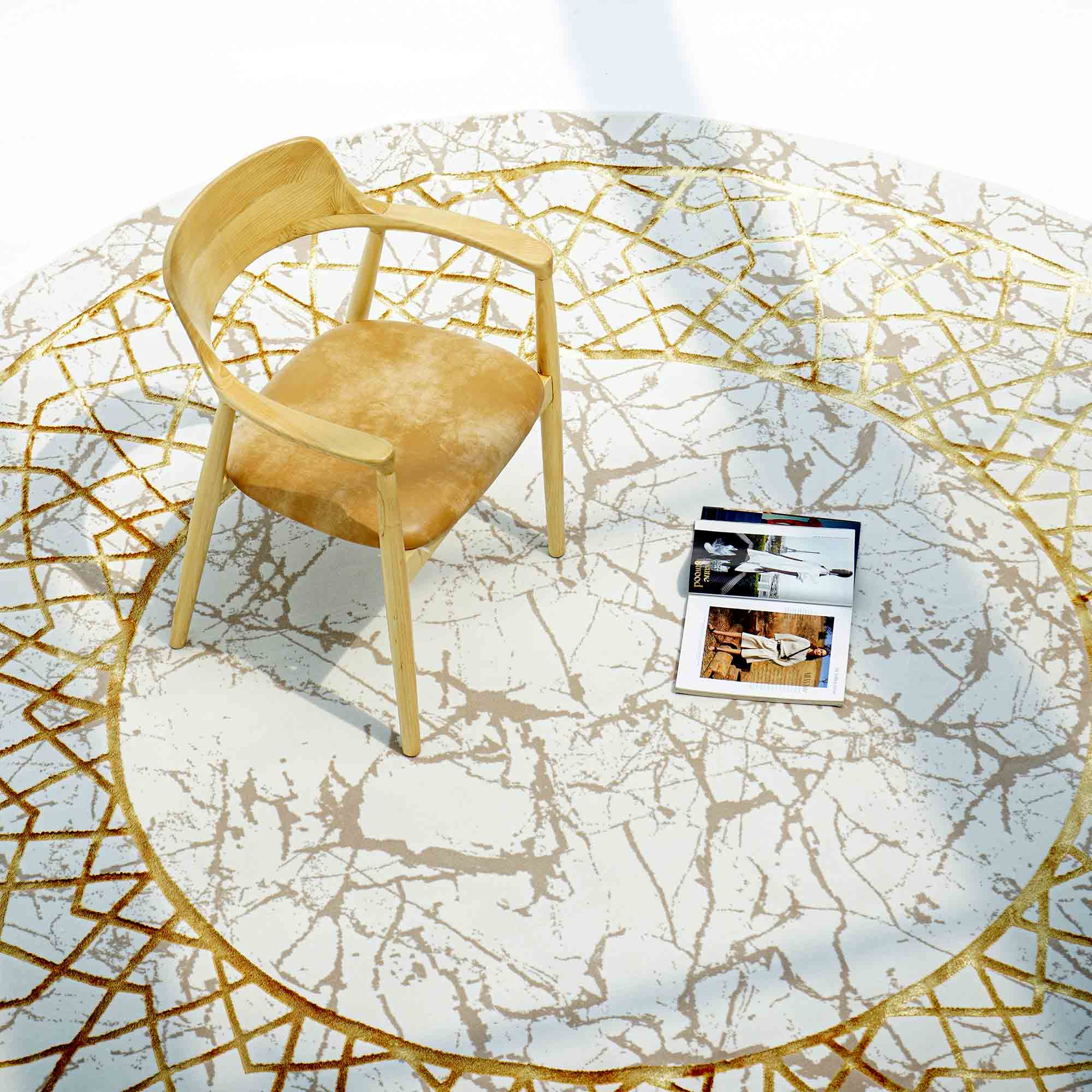L_CARPET-09915 Cream & Gold Color Round Shaped Turkish Machine Made Rug - MZ67C - الصورة 1