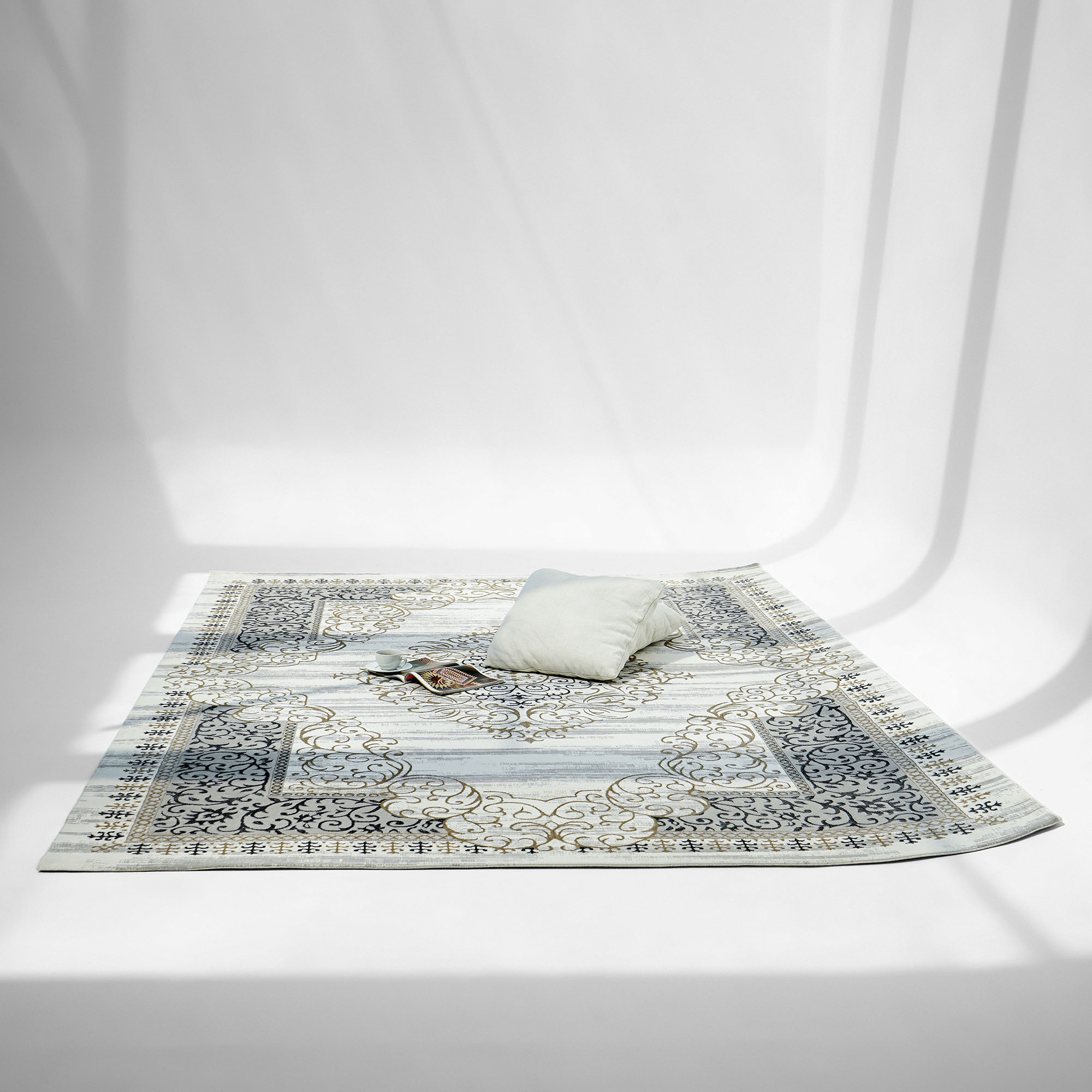 Stunning Beige Turkish Machine Made Rug for Bedroom Stunning beige Turkish machine made rug for bedroom décor