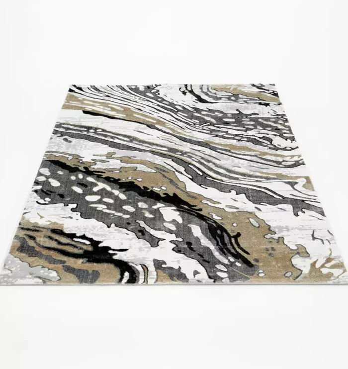 Durable machine-made rug with modern patterns, soft finish, and versatile design for home décor.