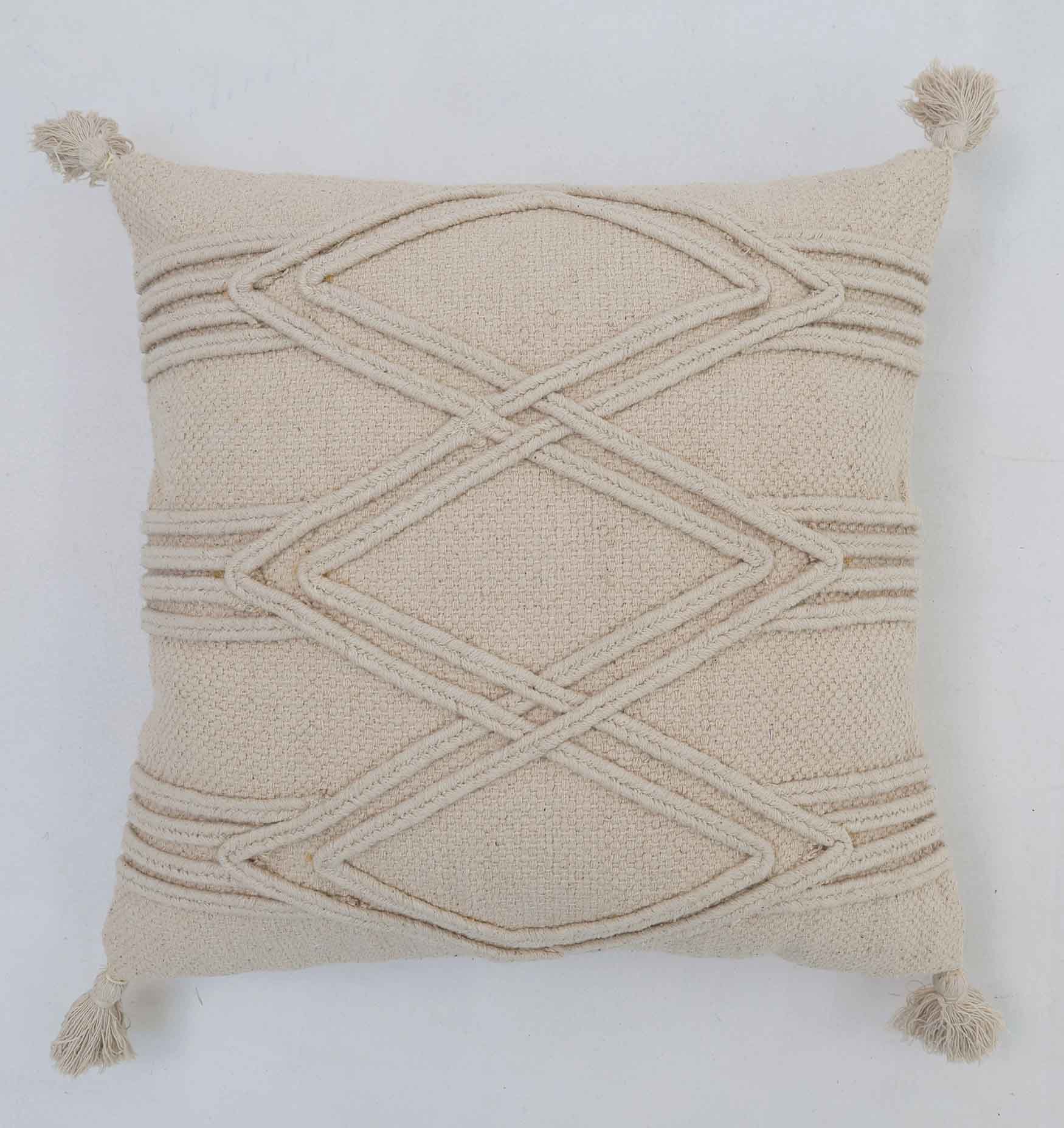 Natural Color Tassel Cushion — Elegant & Comfortable Handmade decorative tassel cushion in natural shade