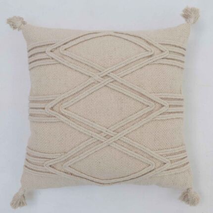 Handmade decorative tassel cushion in natural shade