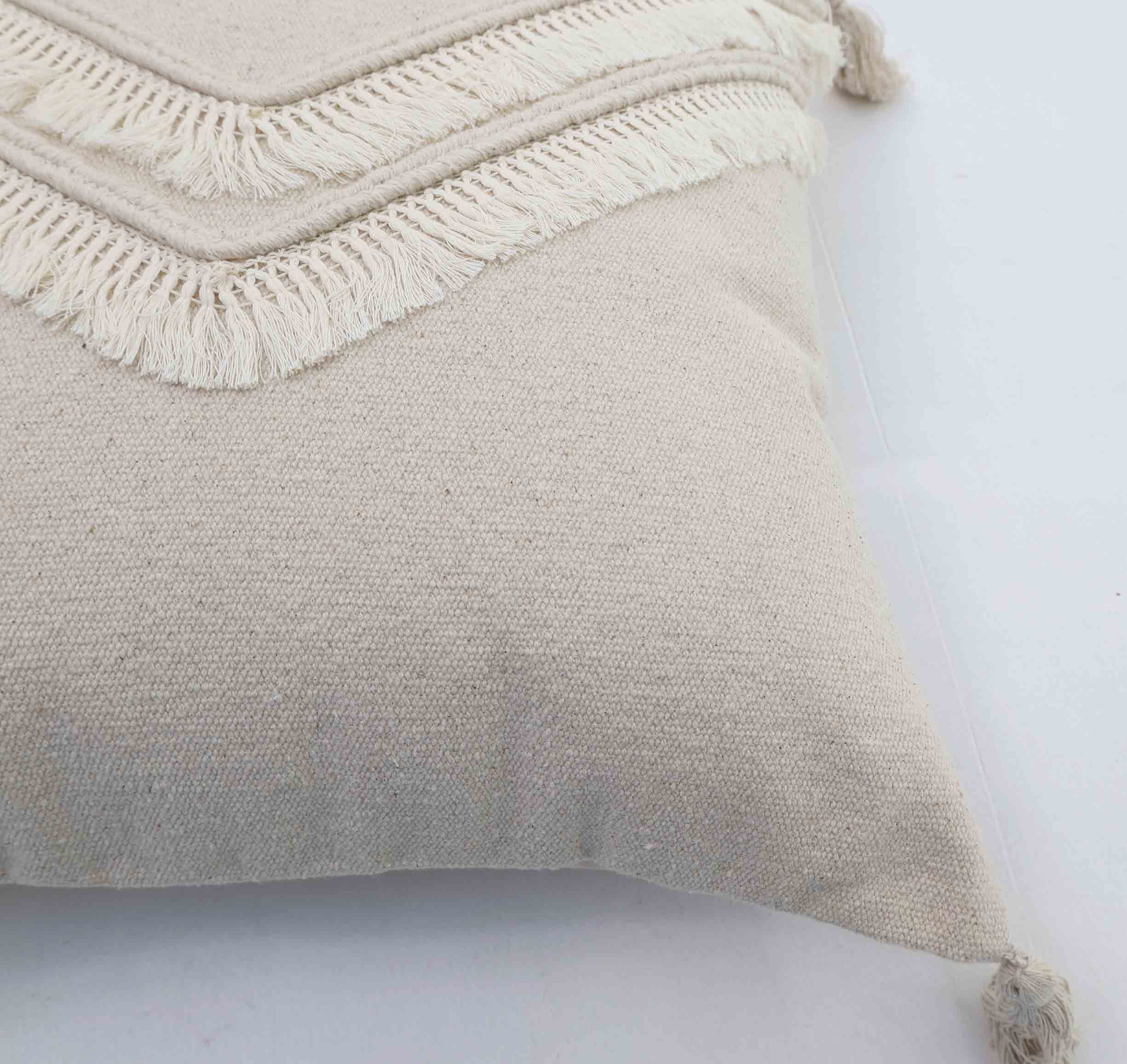 Natural Color Tassel Cushion — Elegant & Comfortable Handmade decorative tassel cushion in natural shade