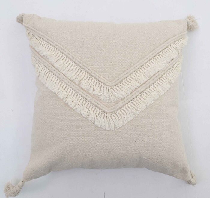 Handmade decorative tassel cushion in natural shade