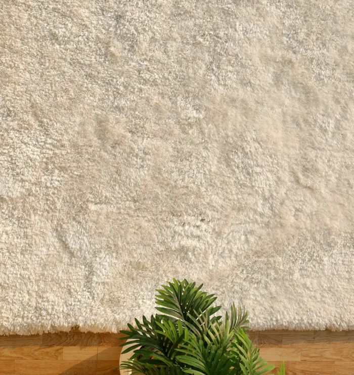 Soft shaggy rug with plush texture, modern design, and cozy comfort for home décor.