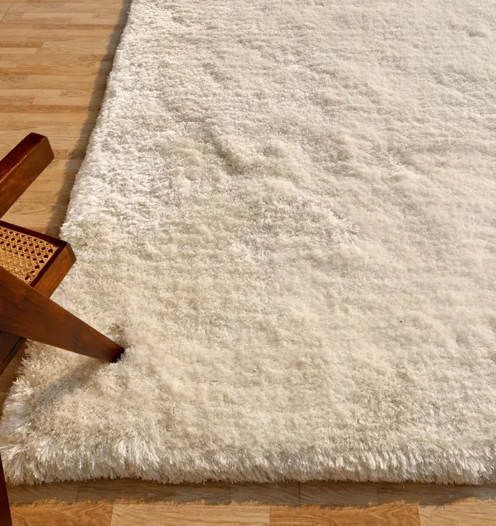 Soft shaggy rug with plush texture, modern design, and cozy comfort for home décor.