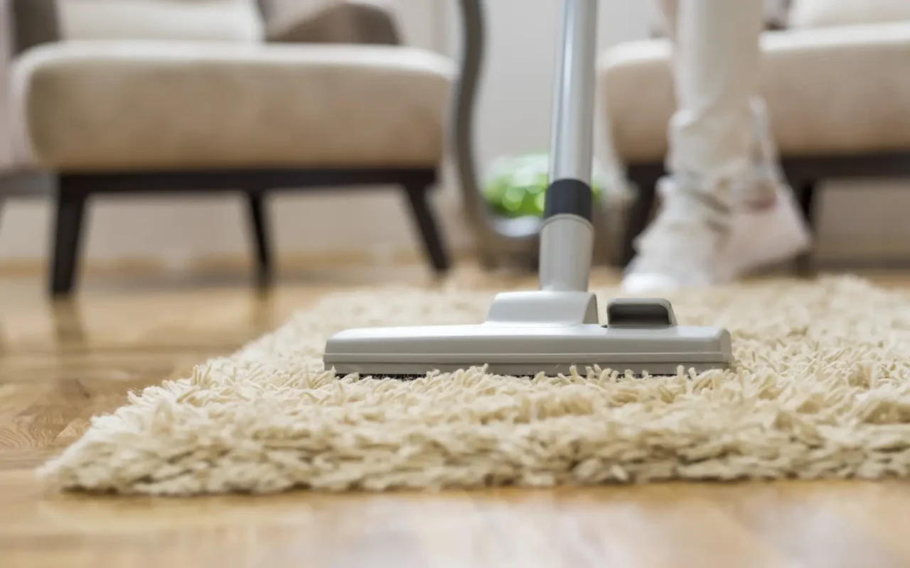 Vacuuming a carpet for professional rug cleaning Dubai