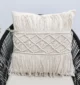 Natural white macrame cushion with handcrafted detailing, soft texture, and stylish home décor appeal.