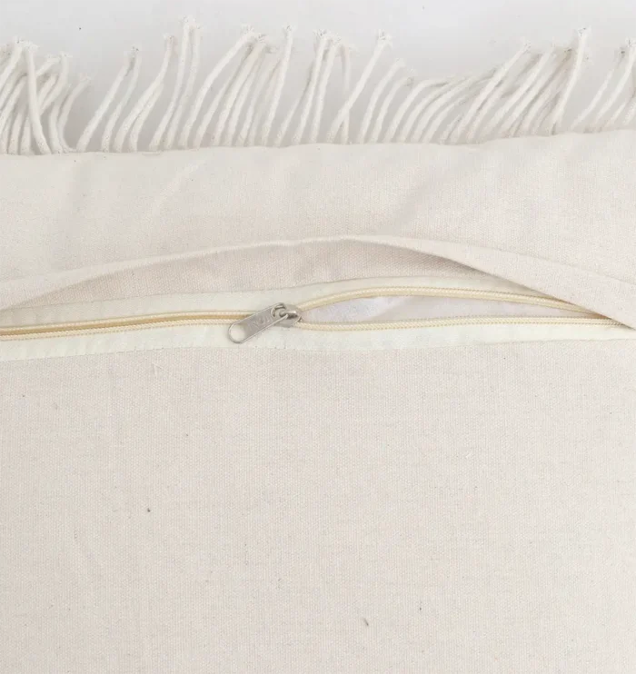 Natural white macrame cushion with handcrafted detailing, soft texture, and stylish home décor appeal.
