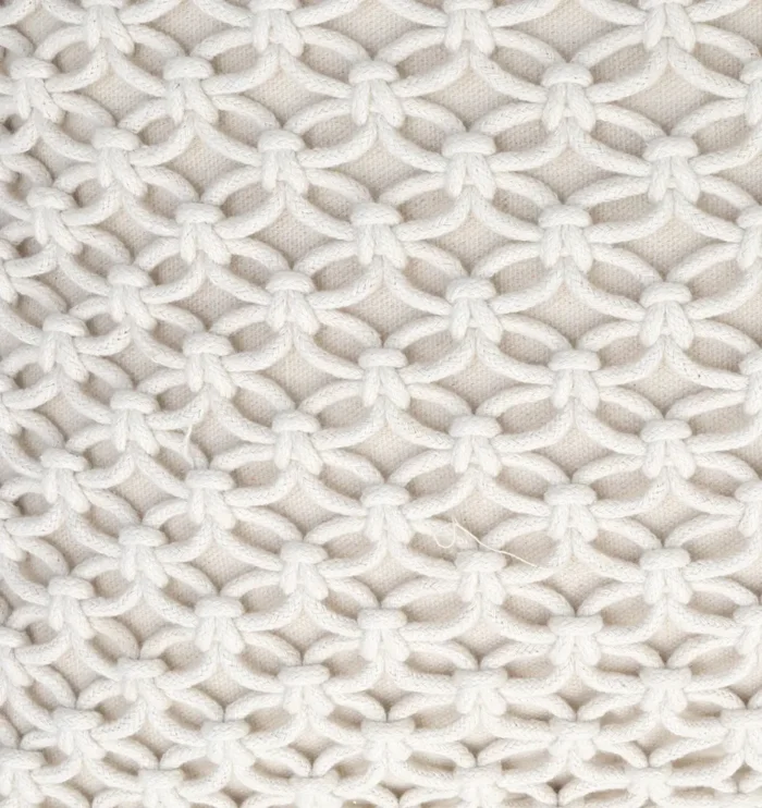 Natural white macrame cushion with handcrafted detailing, soft texture, and stylish home décor appeal.
