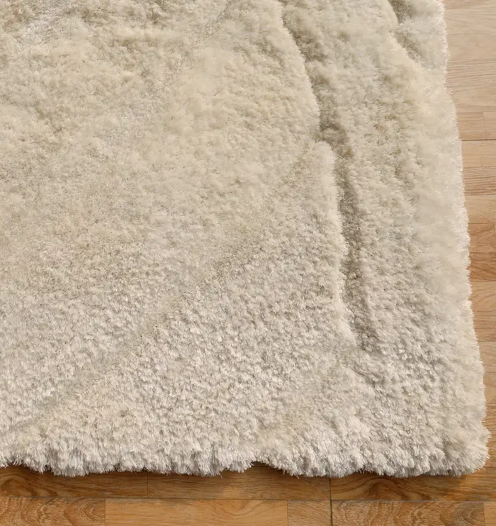 Soft shaggy rug with plush texture, modern design, and cozy comfort for home décor.