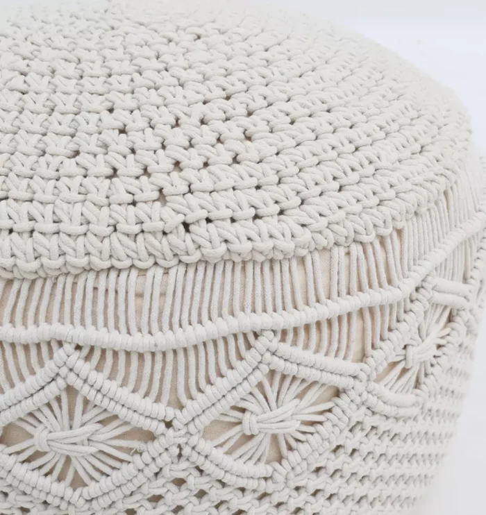 Decorative pouf for living room with stylish design, soft comfort, and versatile functionality.
