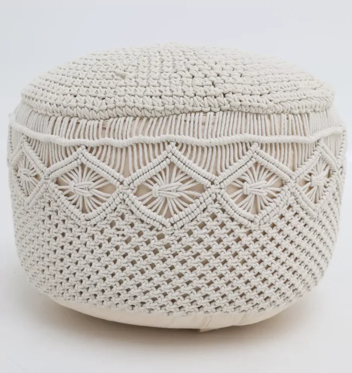 Decorative pouf for living room with stylish design, soft comfort, and versatile functionality.