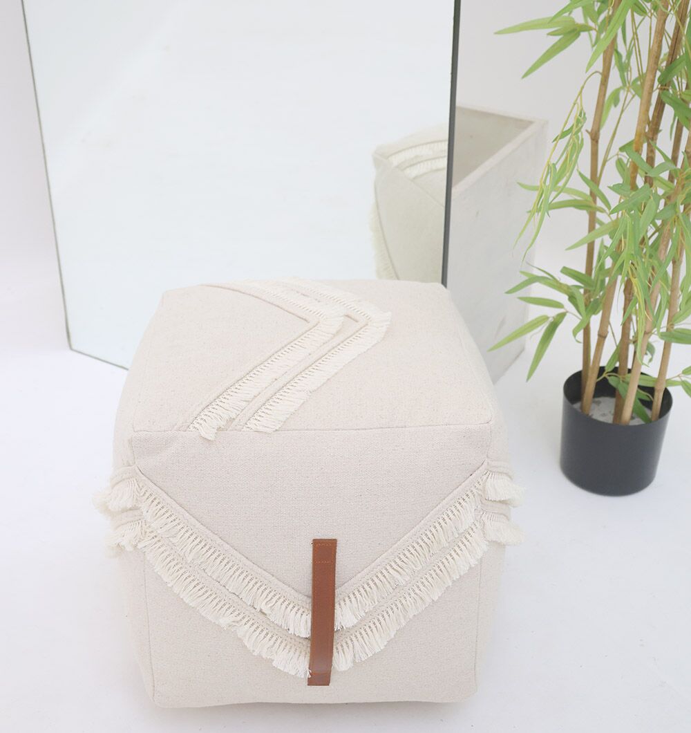 PF-166 Natural Color Decorative Pouf - PF-166 (40x40x40cm) - الصورة 1
