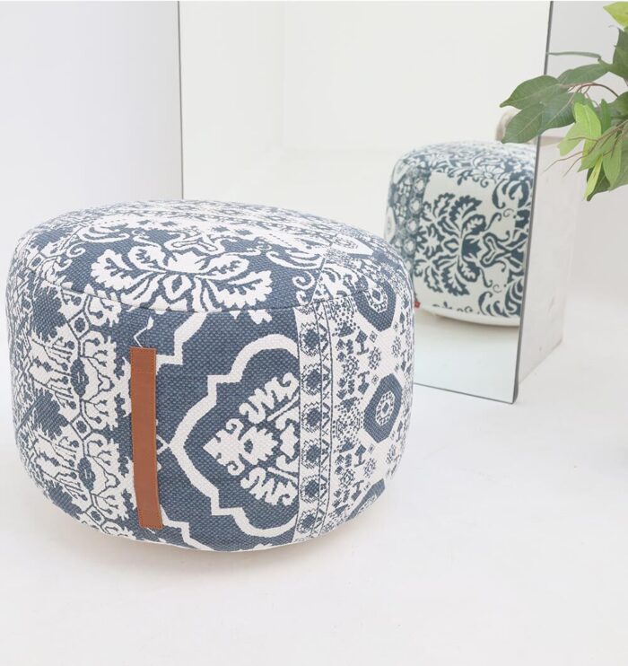 Versatile modern pouf from Ramsha Home UAE, perfect as a pouf seat, foot stool, and foot rest.