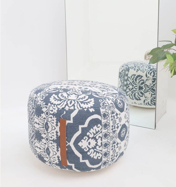Versatile modern pouf from Ramsha Home UAE, perfect as a pouf seat, foot stool, and foot rest.