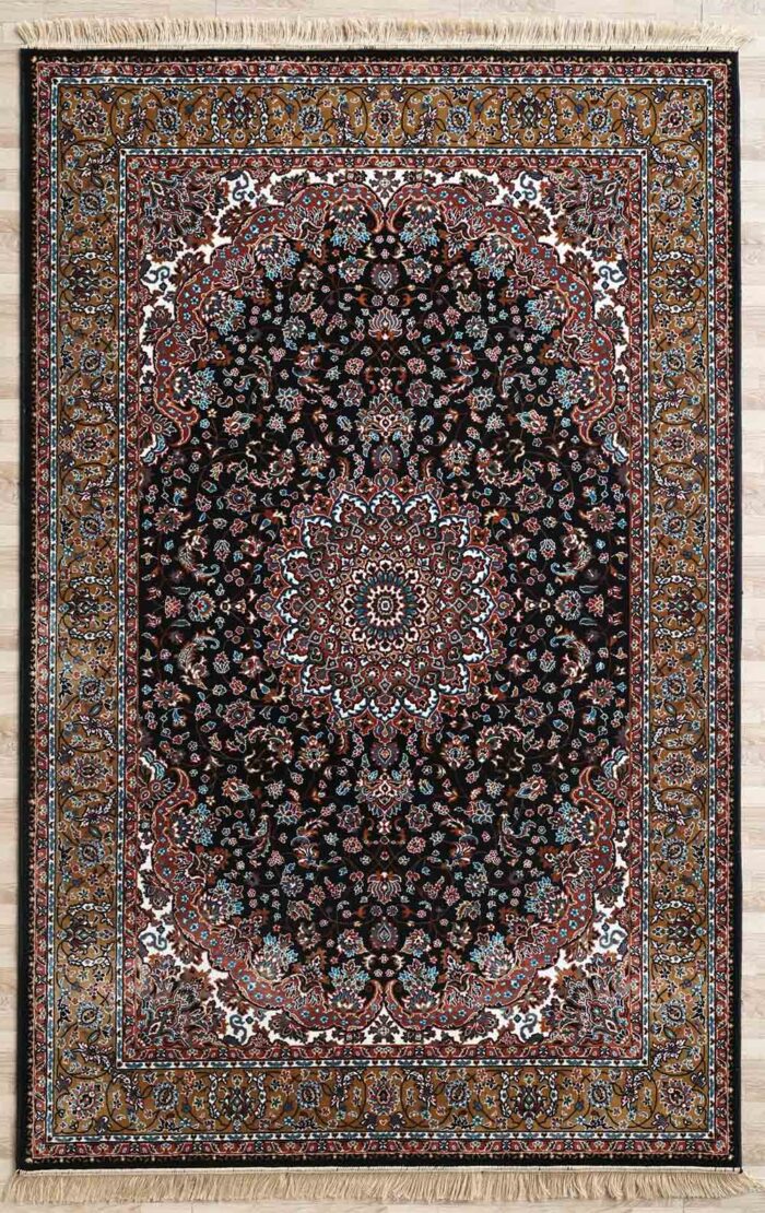 Machine-made rug with modern patterns, soft texture, and long-lasting durability for home décor.