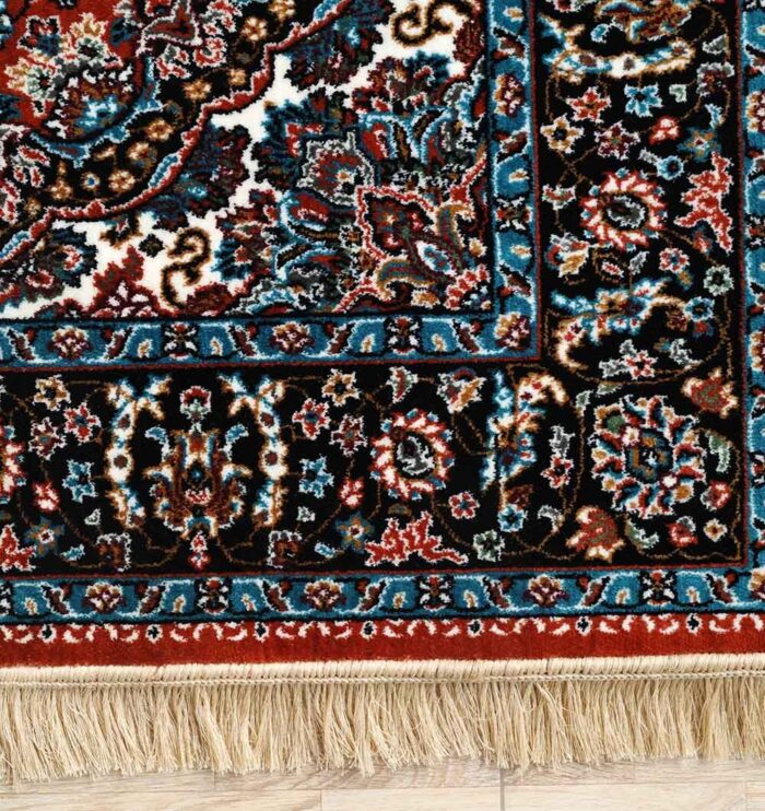 Machine-made rug with modern patterns, soft texture, and long-lasting durability for home décor.
