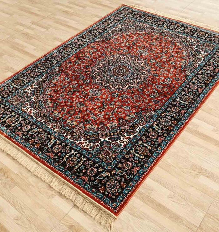 Machine-made rug with modern patterns, soft texture, and long-lasting durability for home décor.