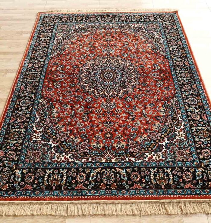 Machine-made rug with modern patterns, soft texture, and long-lasting durability for home décor.